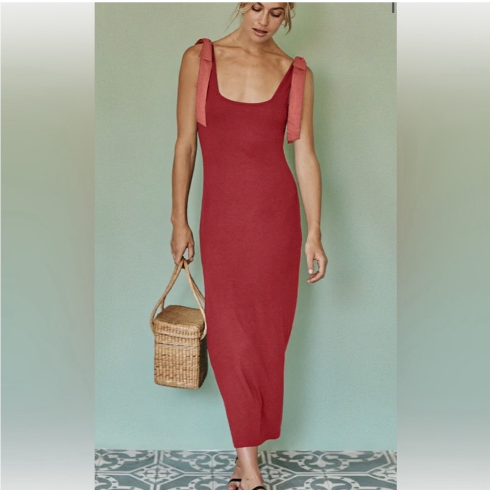 Summersalt Soft Ribbed Tie Shoulder Sleeveless Maxi Dress Pink